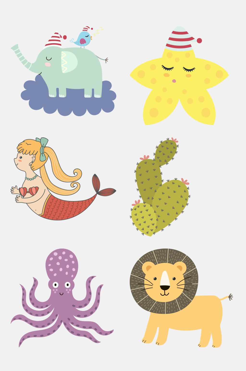 森系创意卡通儿童动植物插画免抠素材素材
