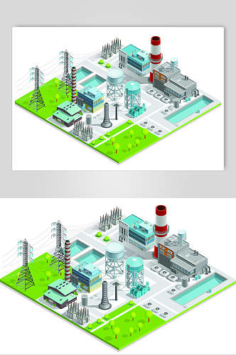 时尚工厂建筑矢量素材