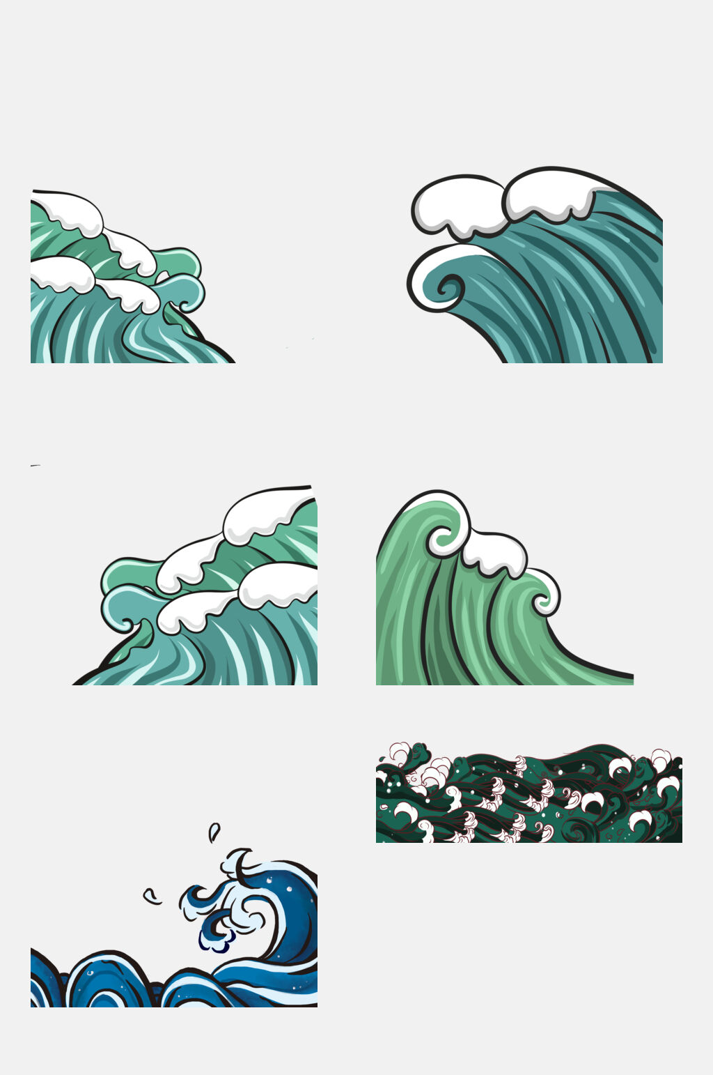 蓝绿色中国风海浪免抠素材素材
