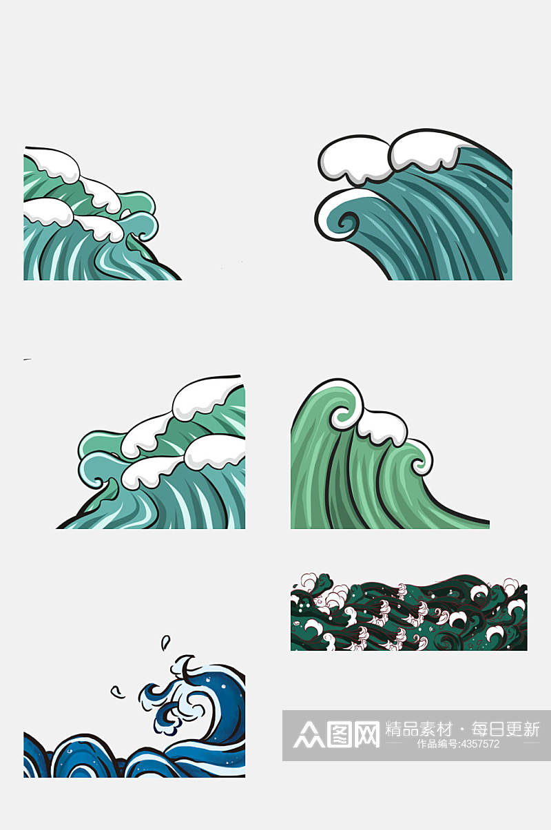 蓝绿色中国风海浪免抠素材素材