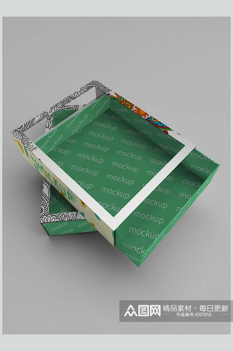 盒子打开绿色创意高端包装盒样机素材