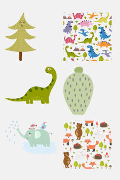 高端森系卡通儿童动植物插画免抠设计素材