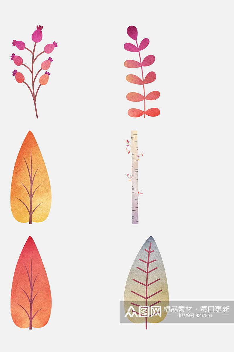 彩色叶子手绘派对物品免抠素材素材