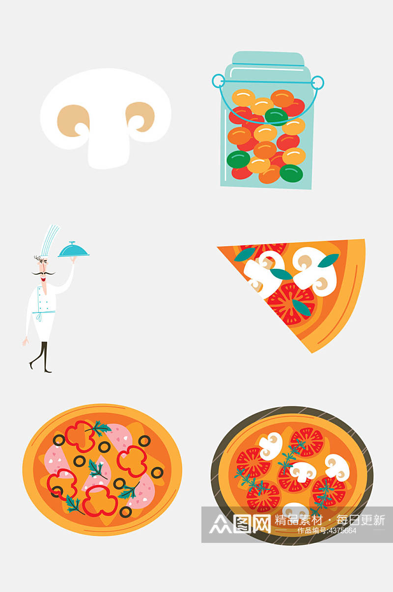 披萨美食儿童卡通插画免抠素材素材