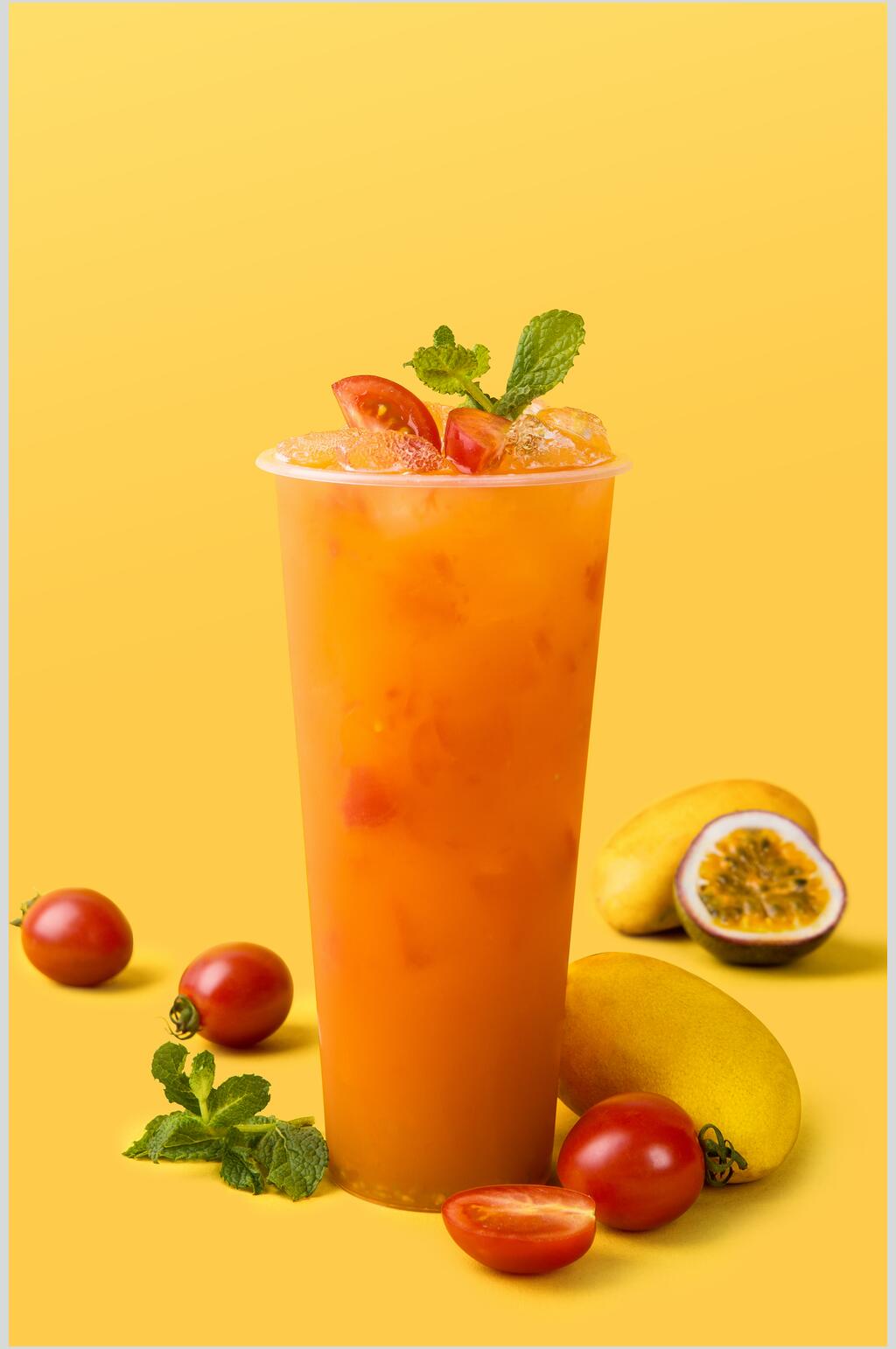 圣女果芒果百香果水果茶图片素材