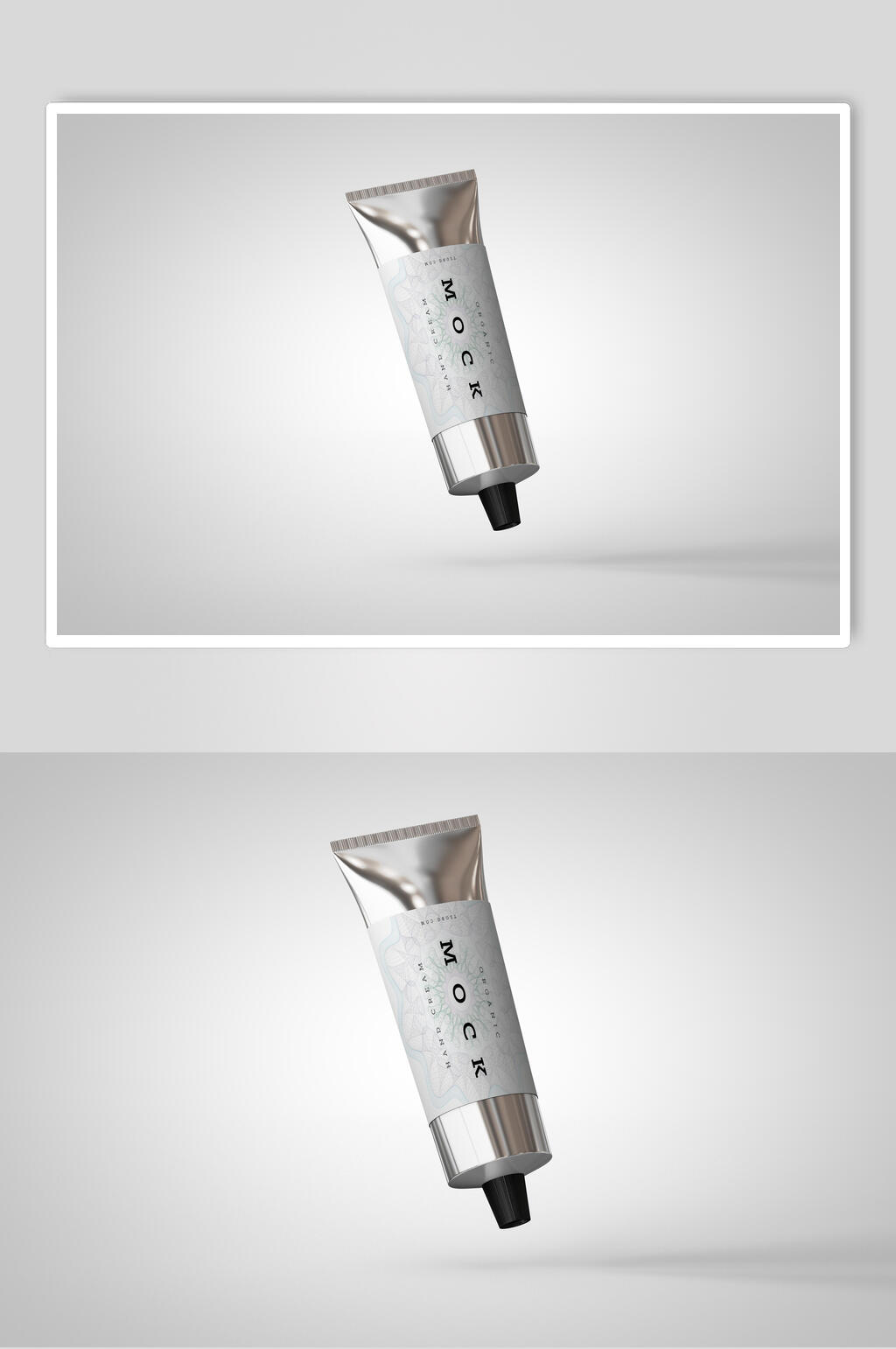 悬空反光灰白色化妆品软管包装样机素材