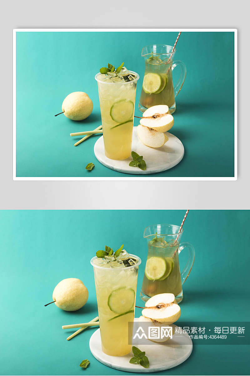 柠檬梨清新奶茶果汁图片素材
