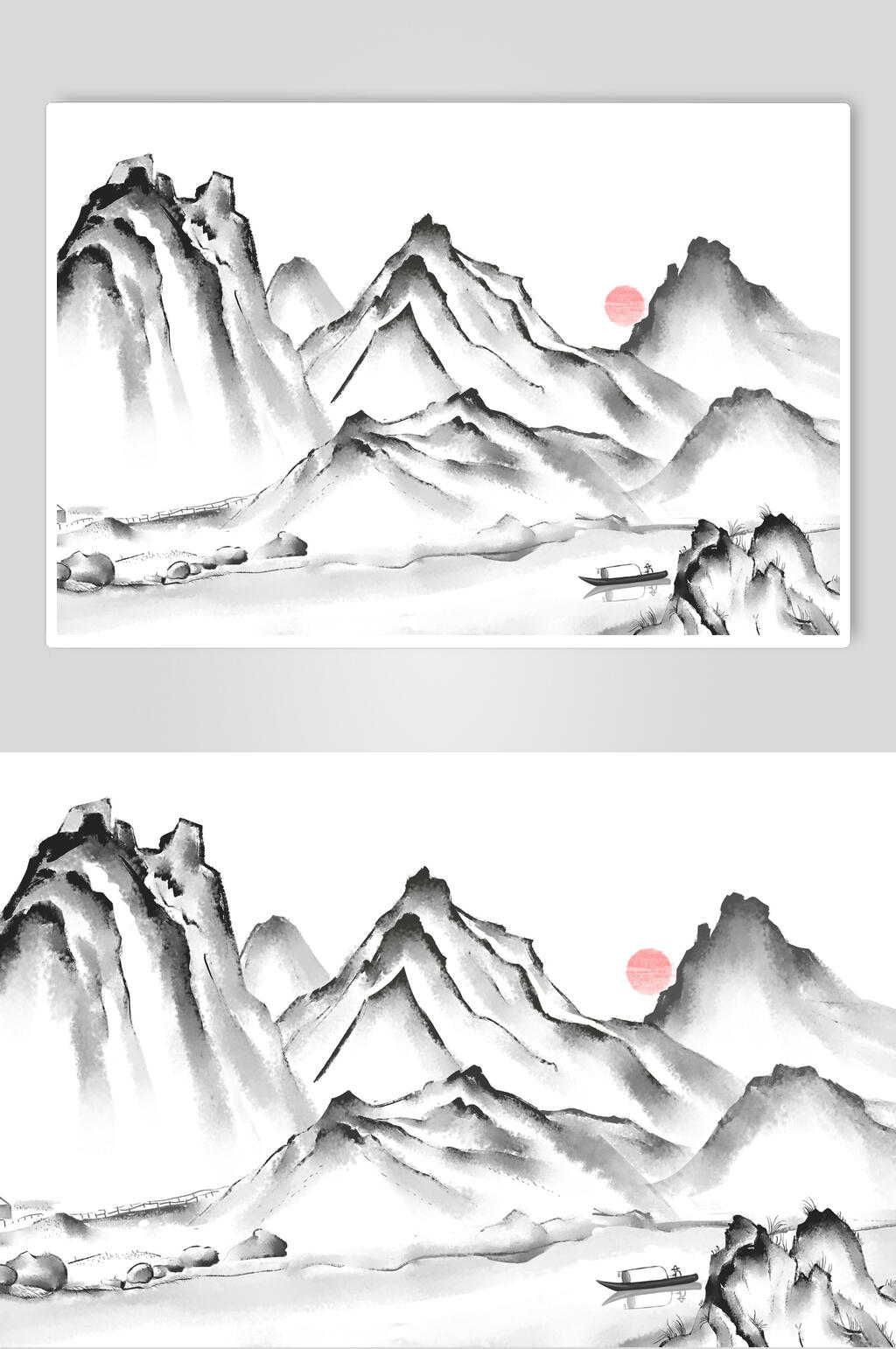 山水画黑白简单图片