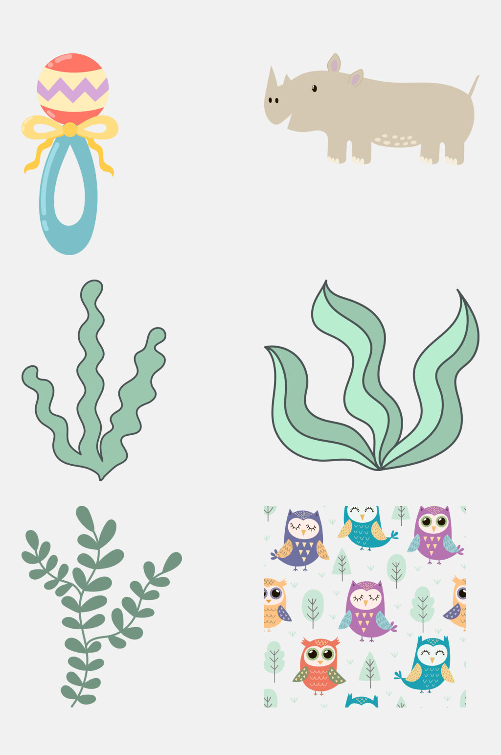卡通植物花鸟儿童动植物插画免抠素材素材