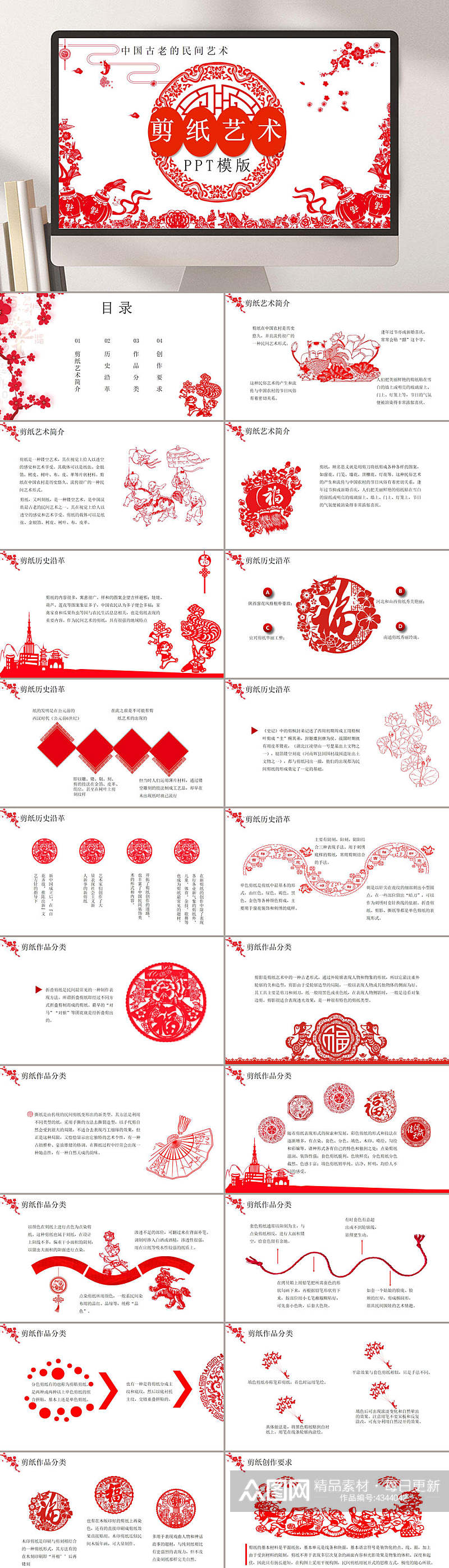 中国风剪纸艺术民间艺术PPT素材