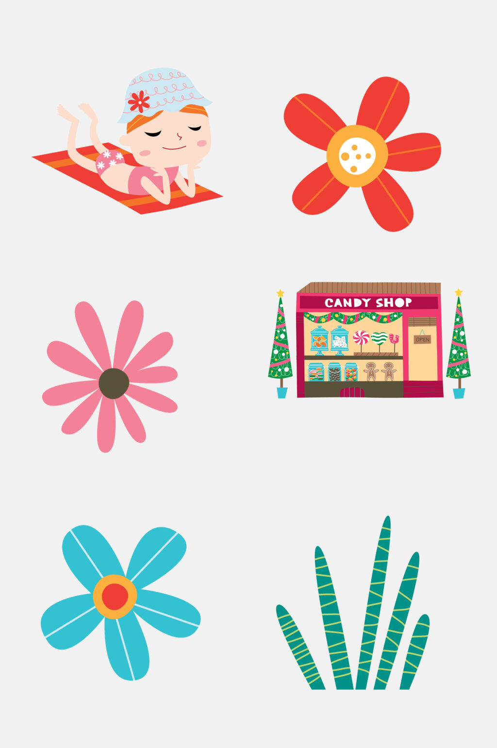 清新花卉植物儿童卡通插画免抠素材素材