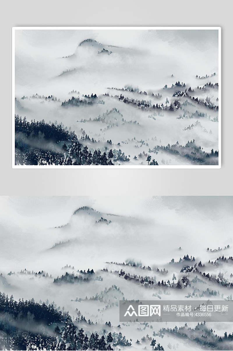雪景中国风山水插画素材