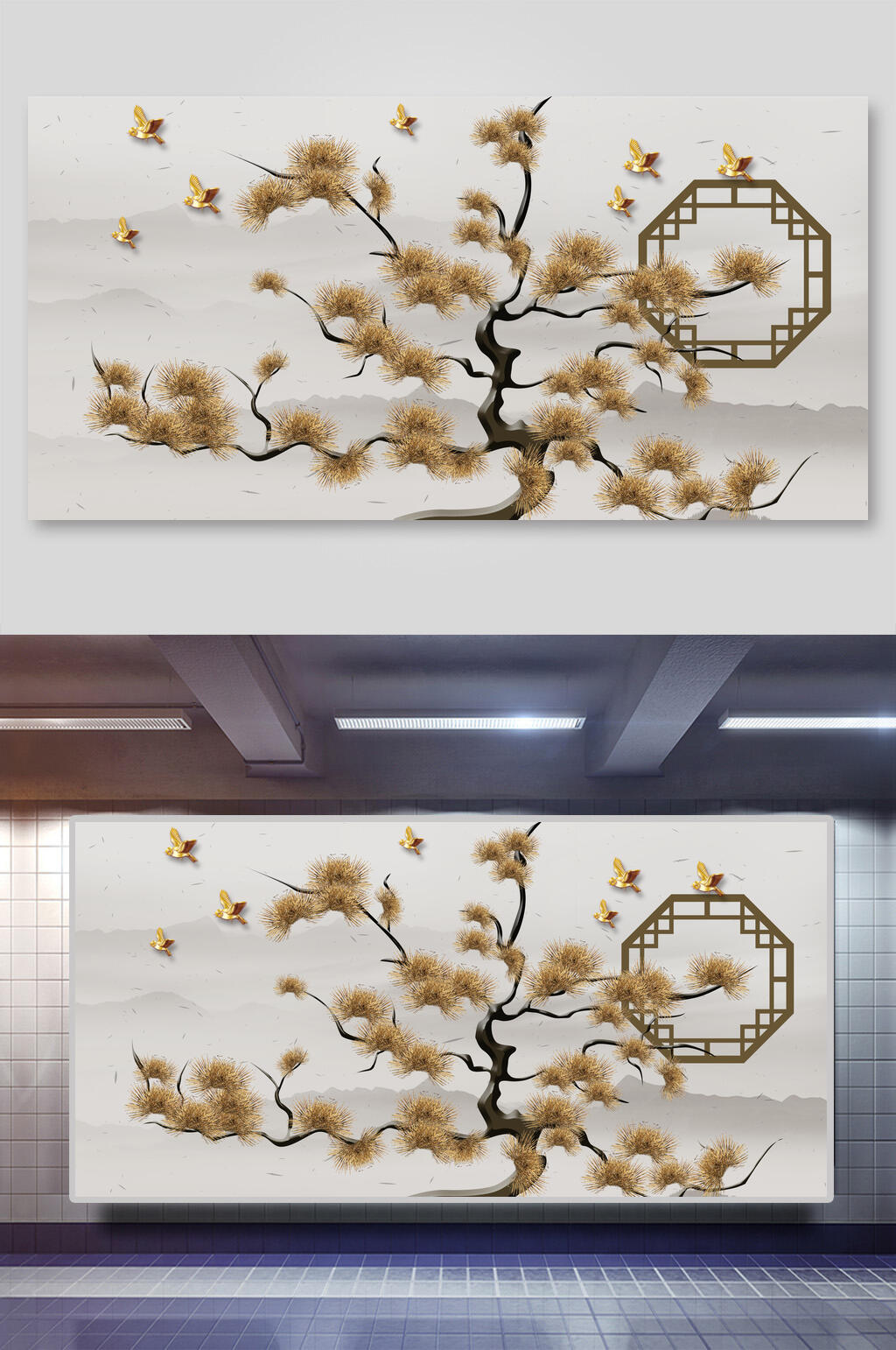 古典唯美山水装饰画背景素材