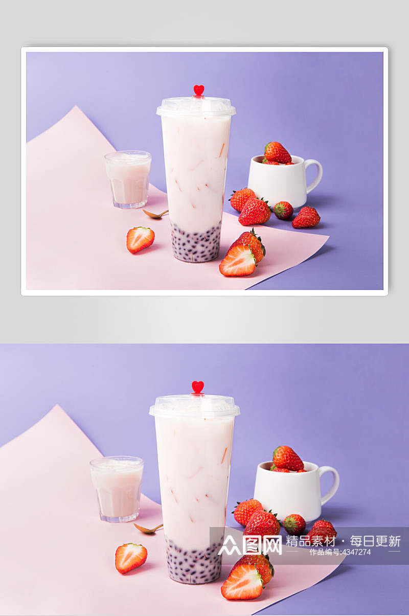 莓切片牛奶清新奶茶果汁图片素材
