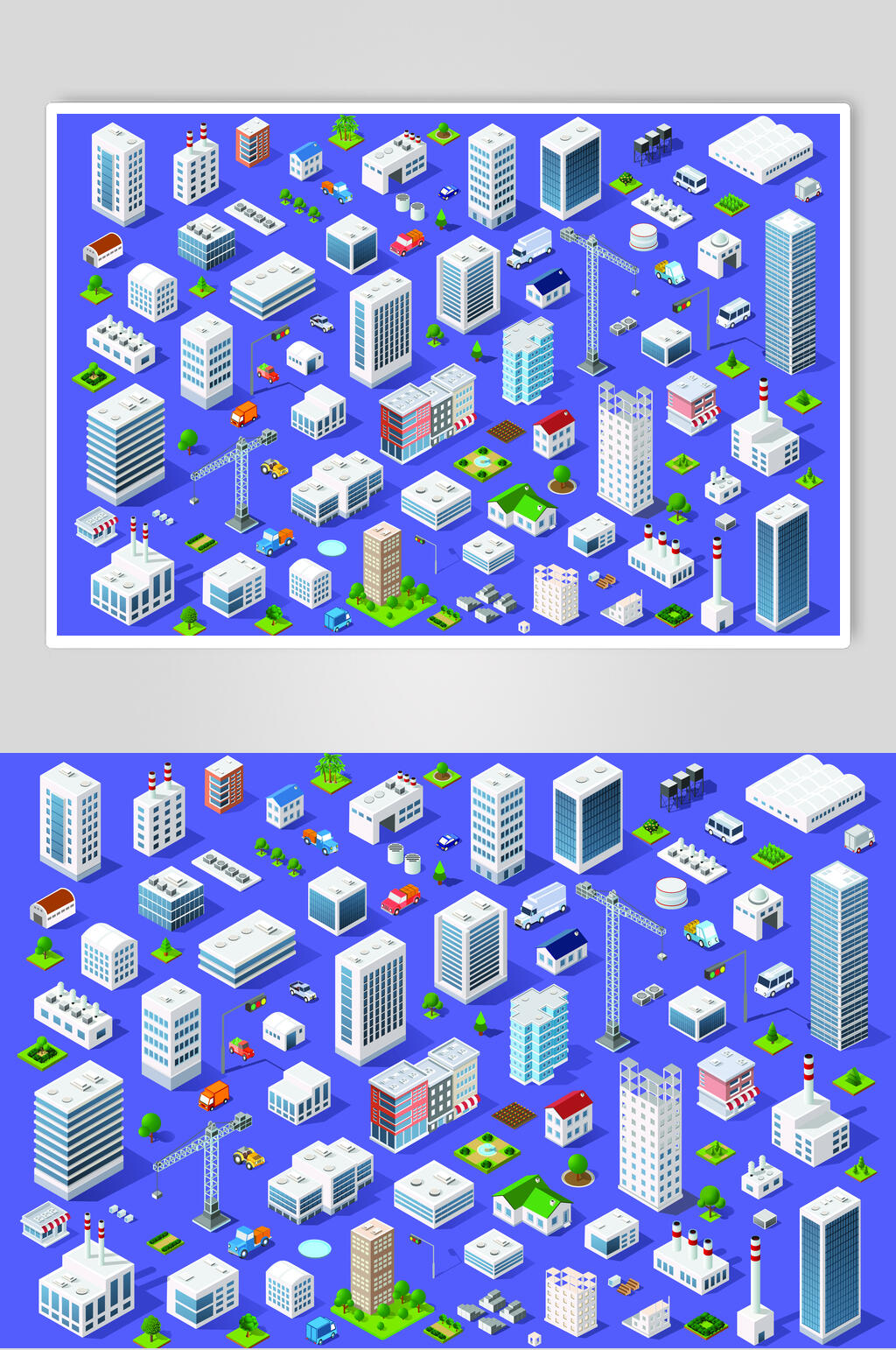 清新蓝色城市建筑矢量免抠素材素材
