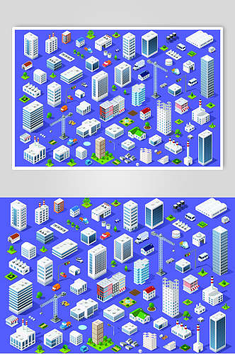 清新蓝色城市建筑矢量免抠素材