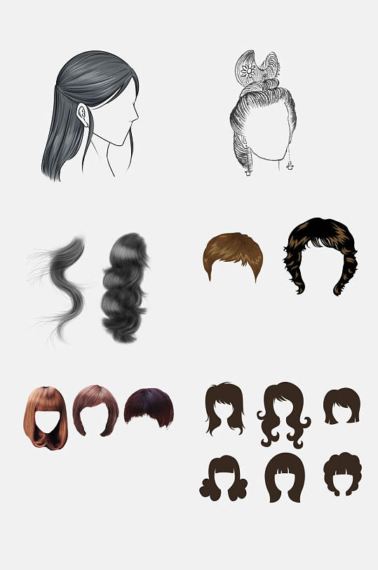 时尚创意假发发型免抠素材