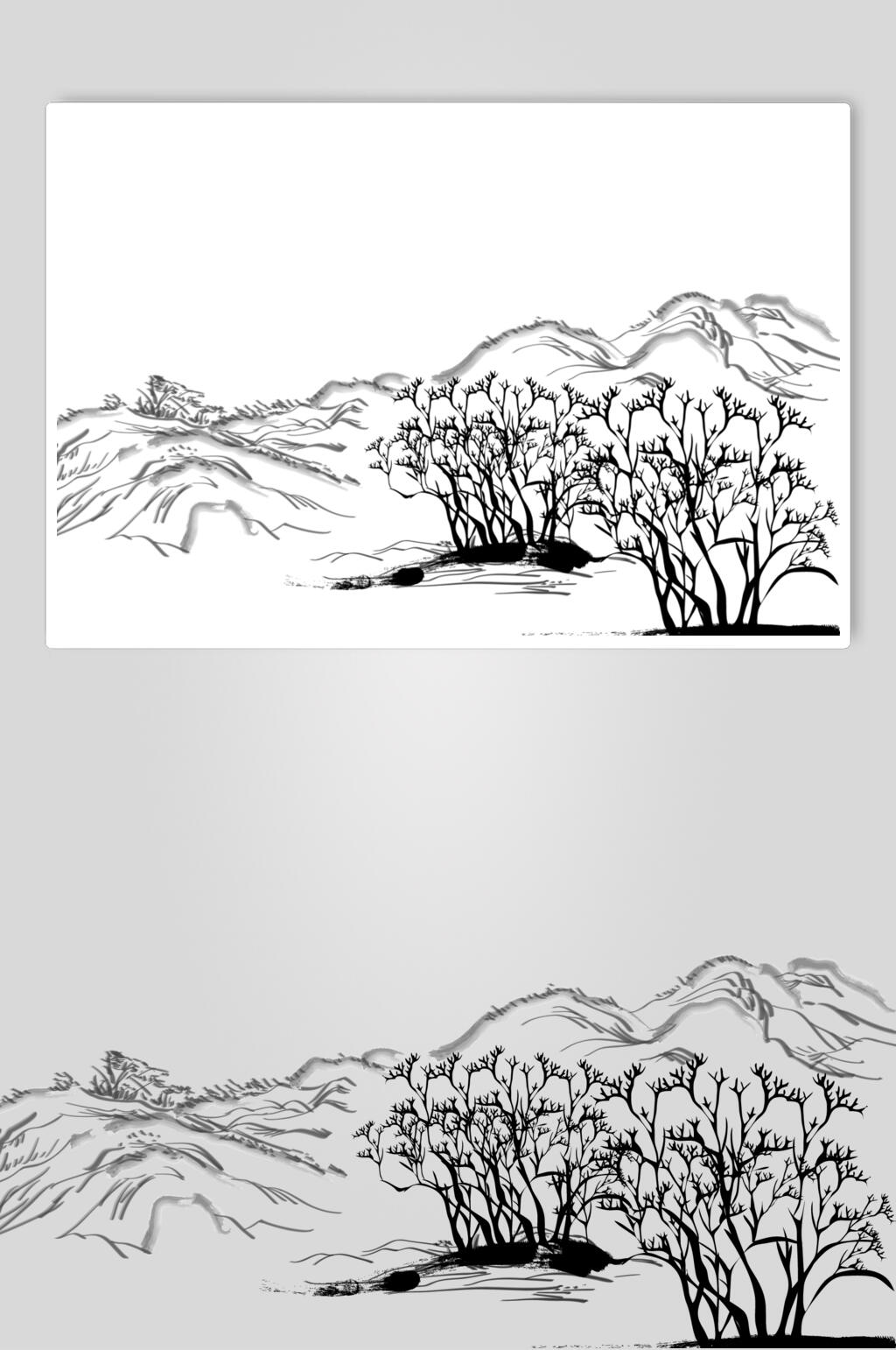 水墨风山水树木矢量素材素材