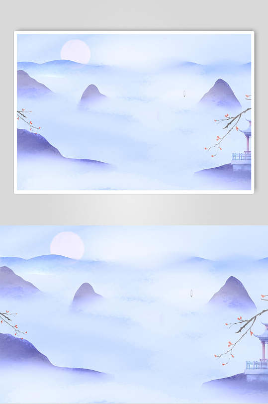 紫色中国风山水插画
