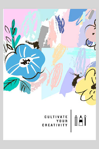 水彩矢量手绘花卉海报
