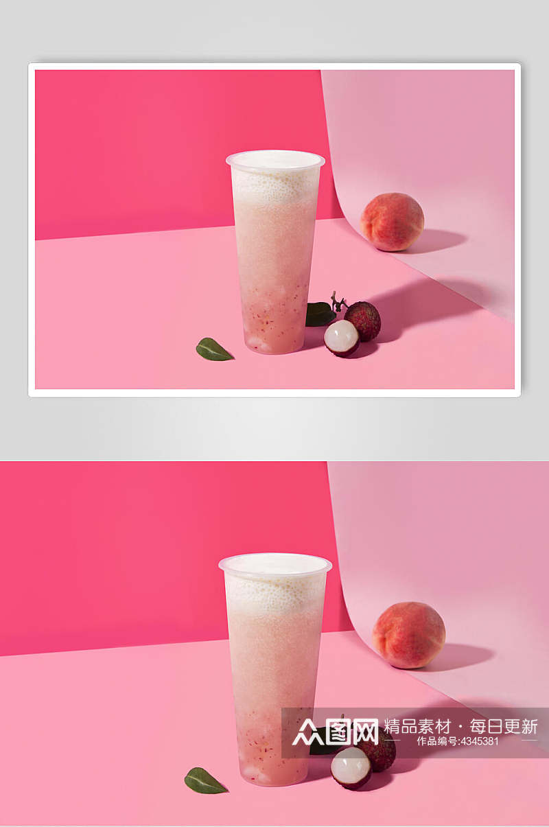 粉色水蜜桃荔枝清新奶茶果汁图片素材