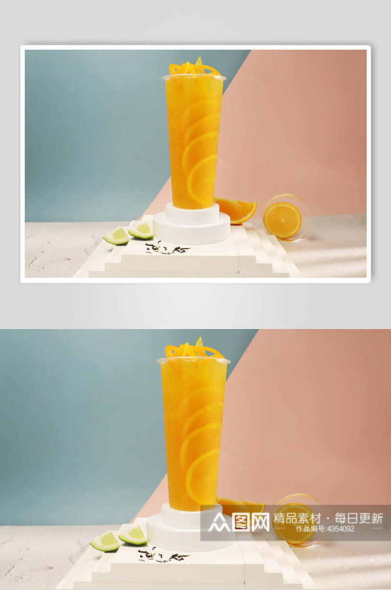 黄色橙子切片满杯清新奶茶果汁图片素材