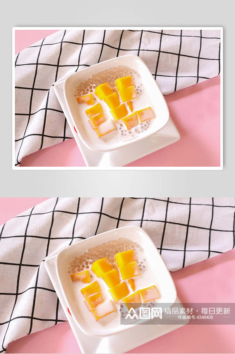 白色碗装芒果西米露水果捞图片素材