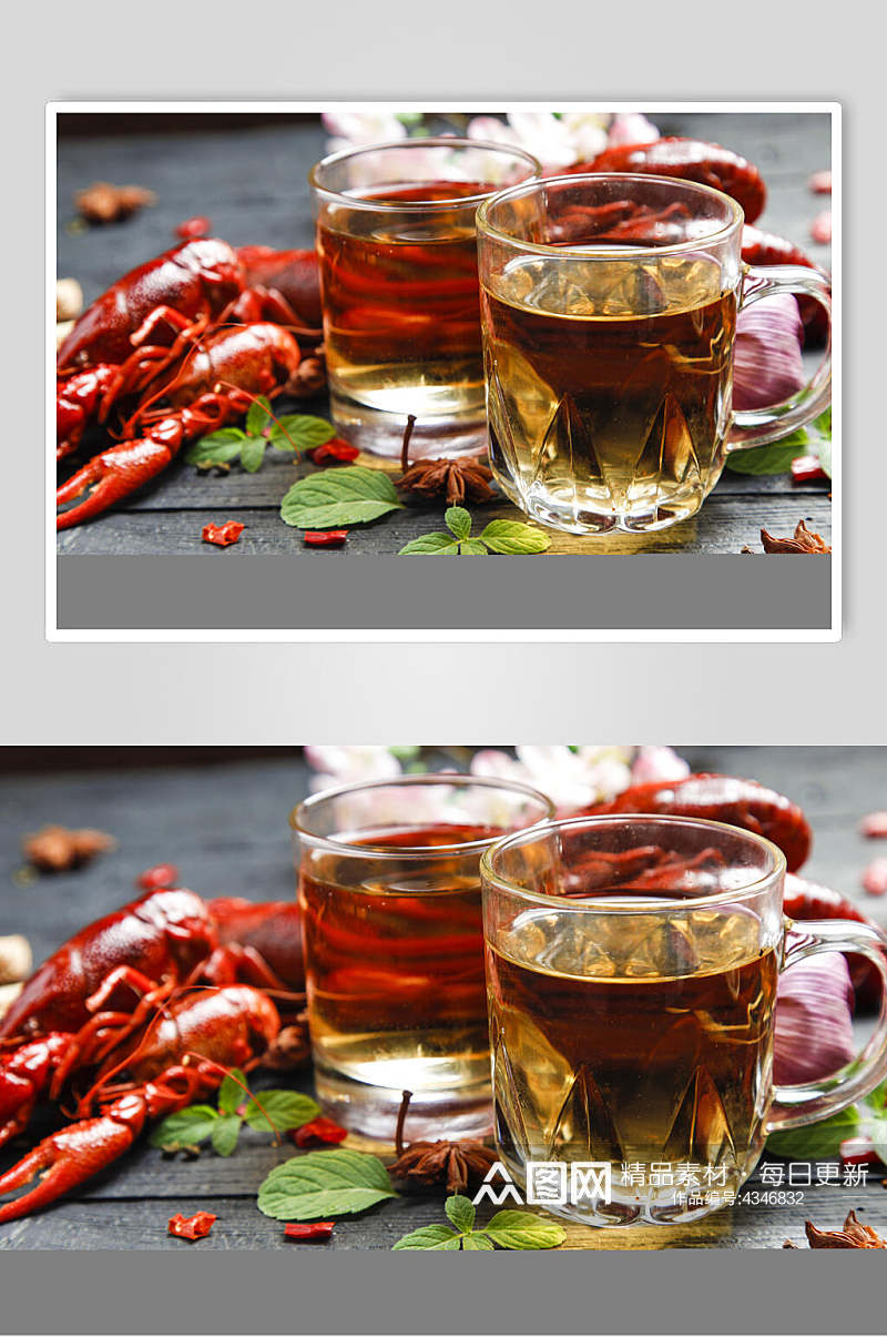 两杯酒水薄荷叶小龙虾图片素材