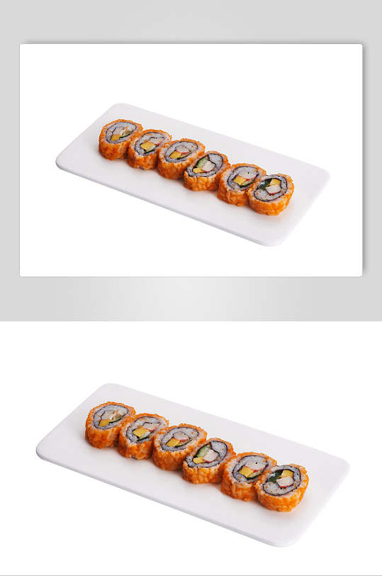 白盘子肉松海苔美味寿司实拍图片
