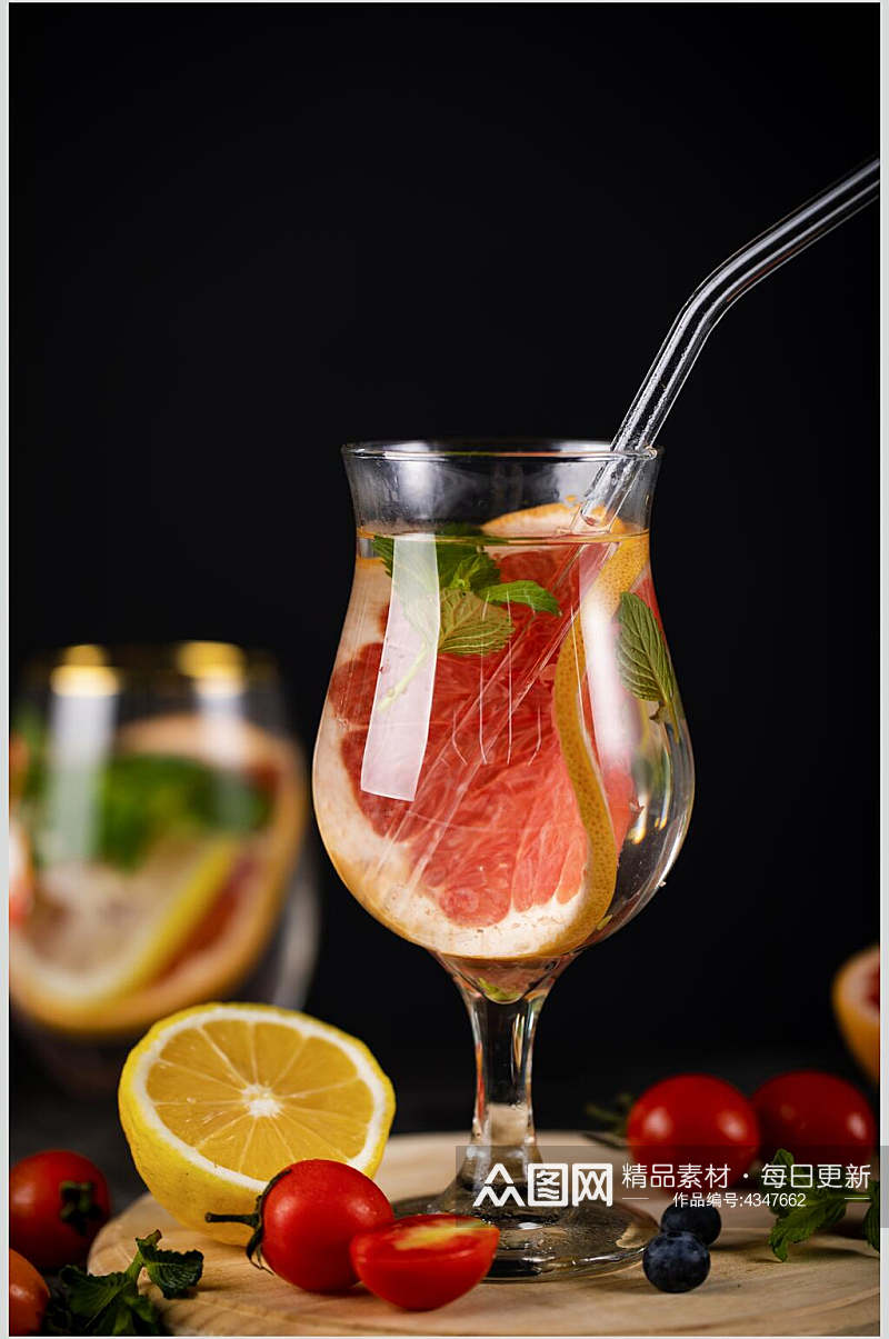 高脚杯柚子柠檬清新奶茶果汁图片素材