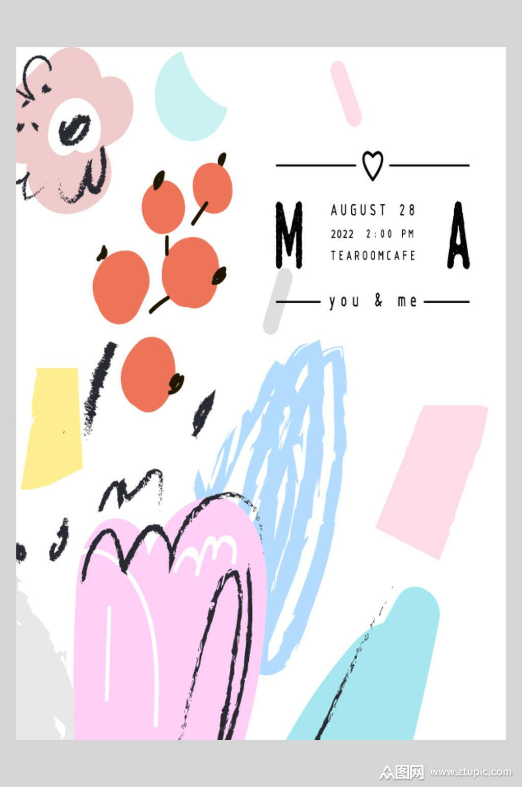 简画彩色矢量手绘花卉海报模板下载-编号4337851-众图网