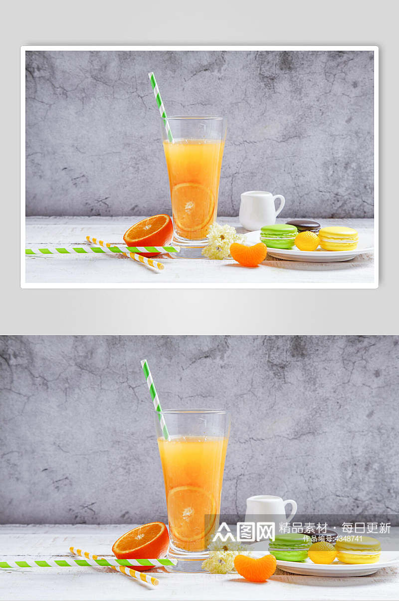 橙子切片马卡龙清新奶茶果汁图片素材