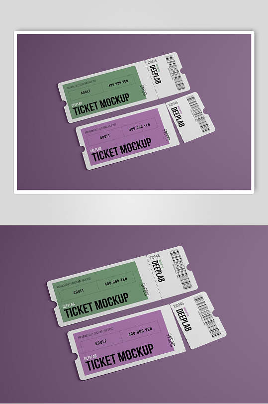 紫色英文纸张创意高端清新门票样机