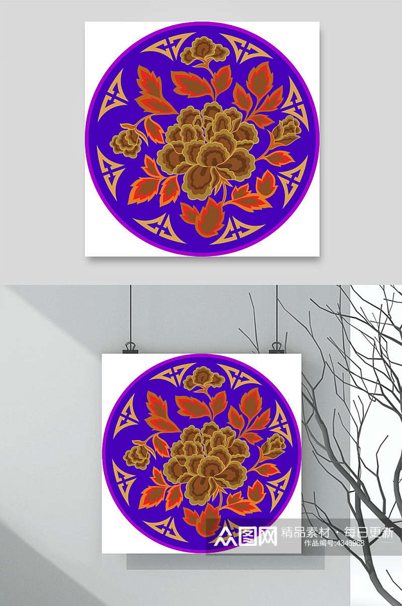紫色中风刺绣矢量图案素材素材
