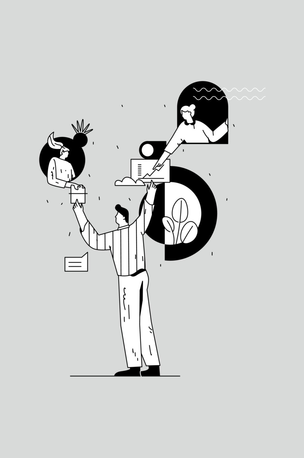 创意卡通黑白人物日常生活矢量素材素材