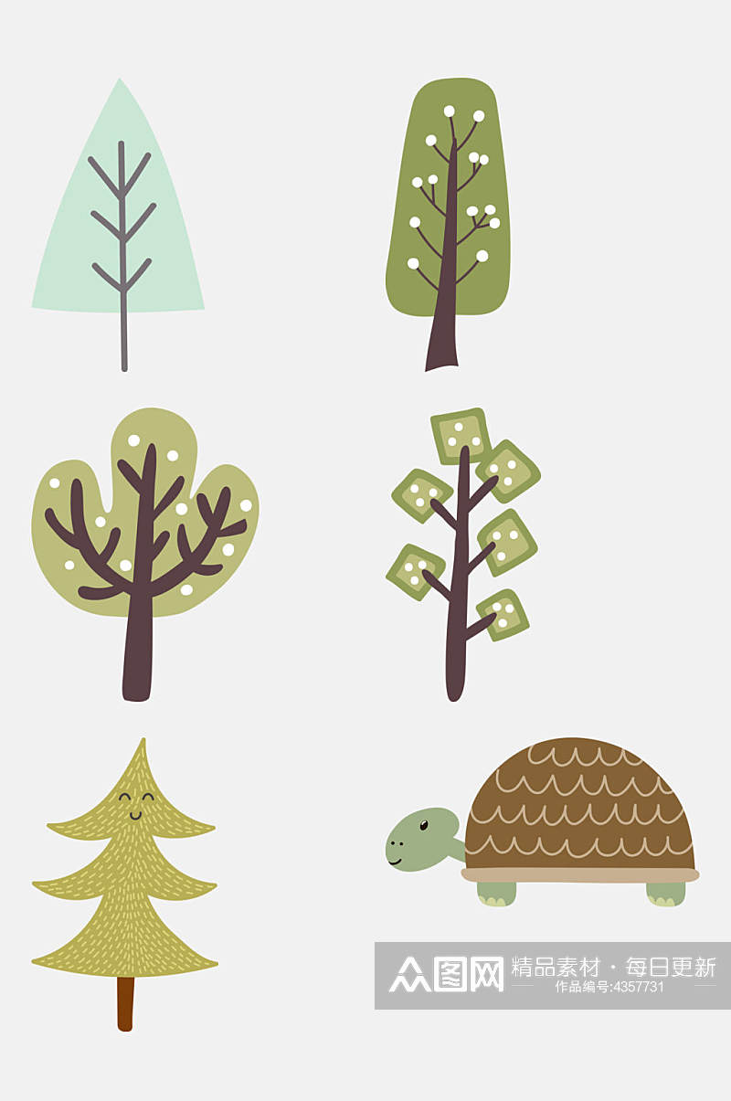 卡通树木儿童动植物插画免抠素材素材