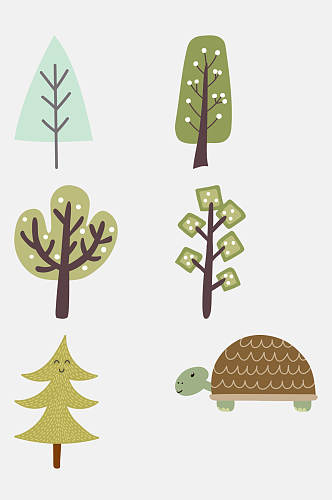 卡通树木儿童动植物插画免抠素材