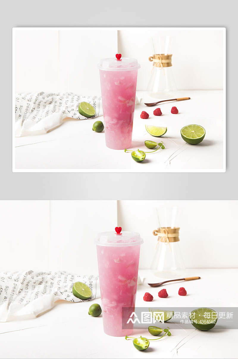 清新粉色柠檬奶茶果汁图片素材