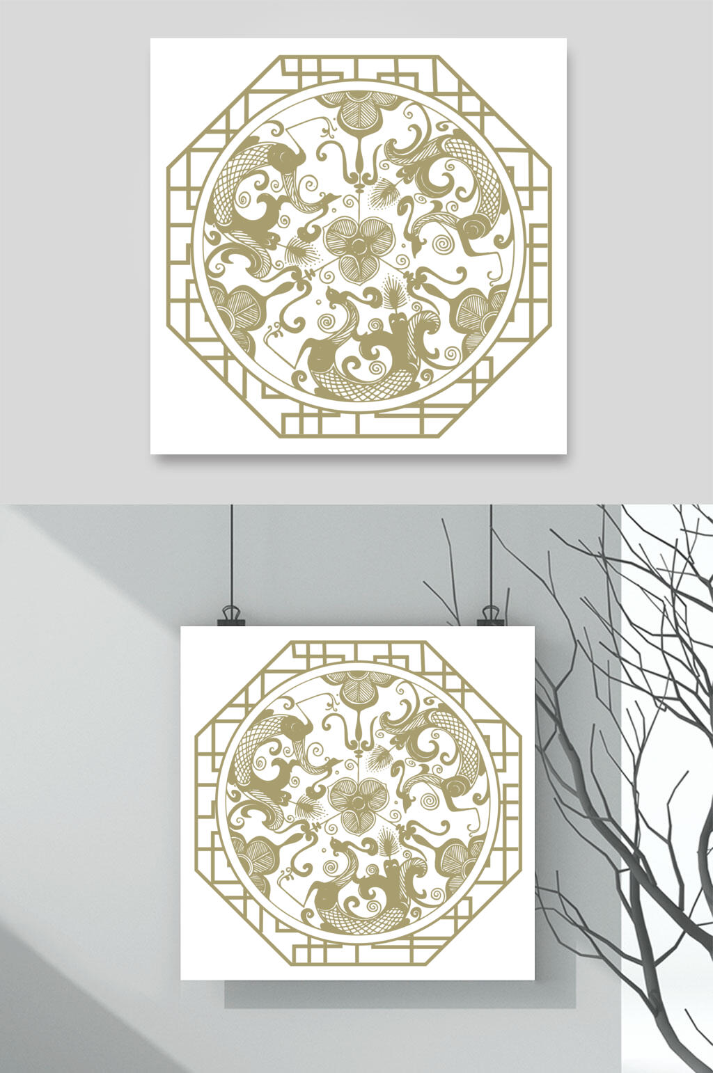 花卉古典窗花矢量设计素材素材