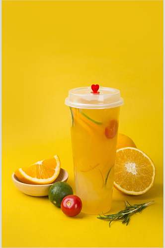 黄色背景橙汁清新奶茶果汁图片