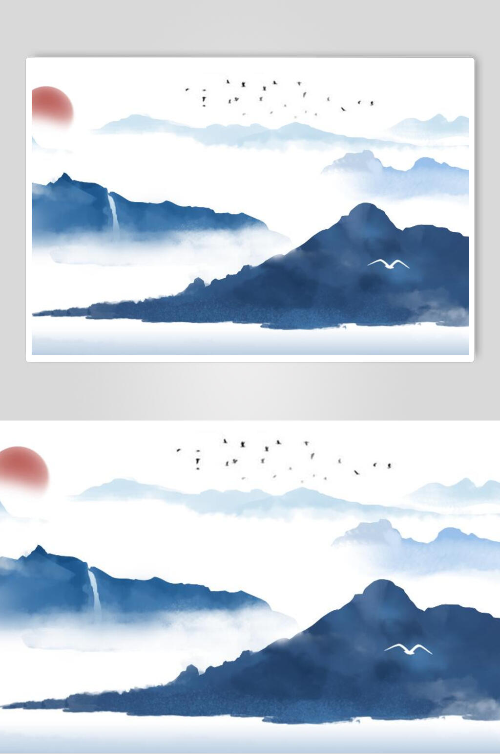 清新中国风山水插画素材