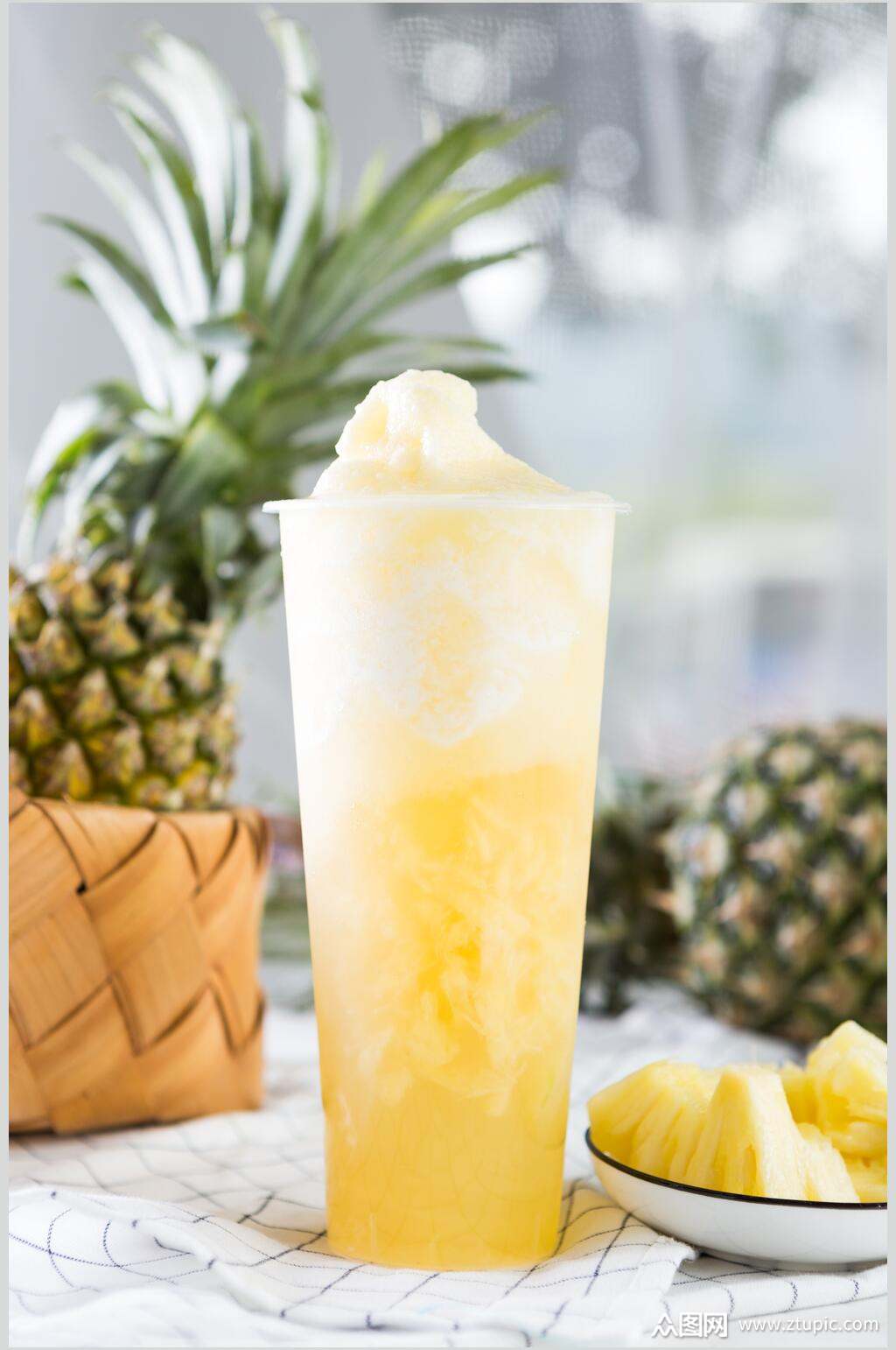 凤梨绵绵冰清新奶茶果汁图片素材