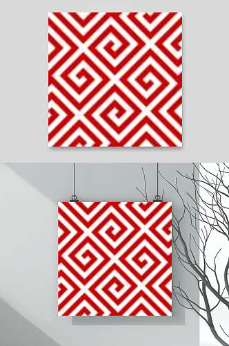 红色迷宫中式设计图案素材