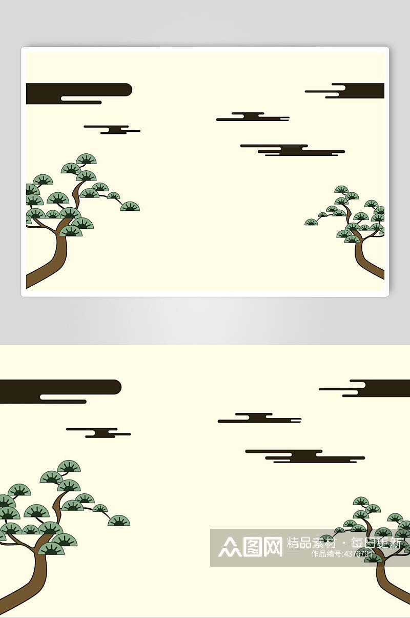 绿色树木中式设计图案素材素材