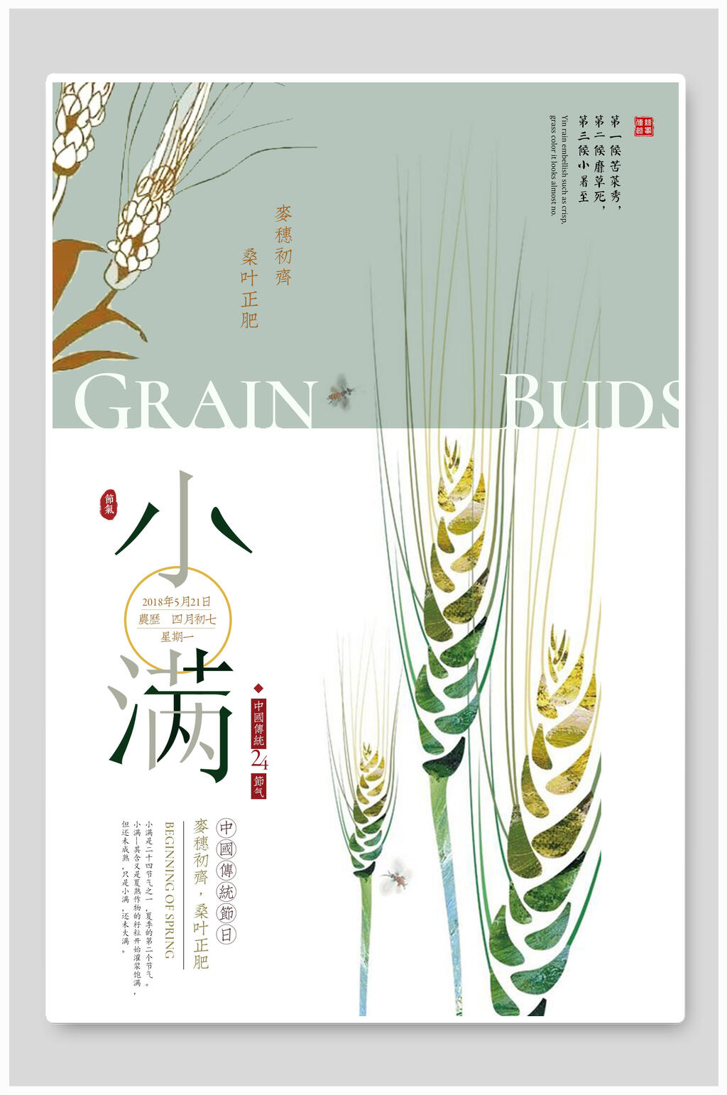 简约大气手绘小满节气海报素材