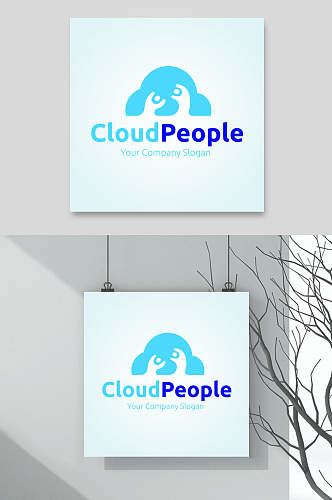 云朵蓝色简约人物标志设计矢量素材