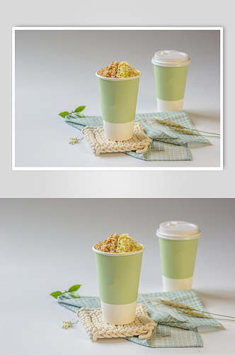 绿色纸杯奶茶图片