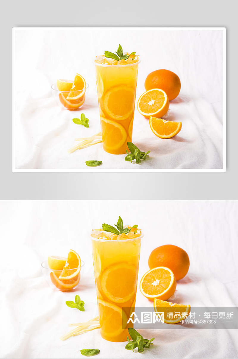 小清新薄荷橙子奶茶图片素材