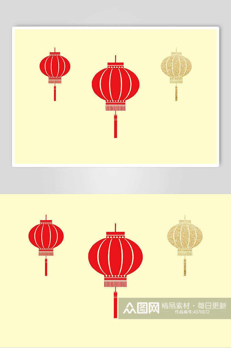 红金大气灯笼中式设计图案素材素材