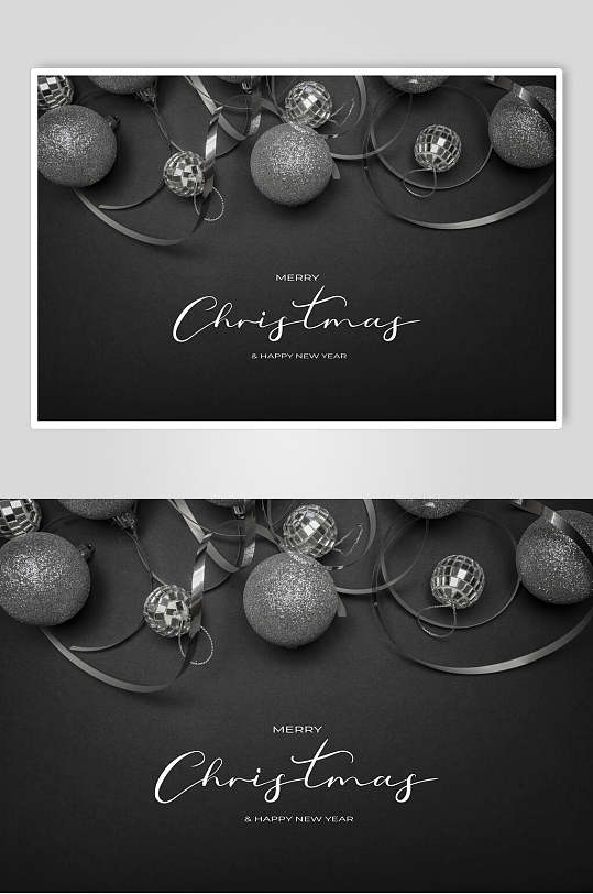 黑白球球飘带圣诞节图片